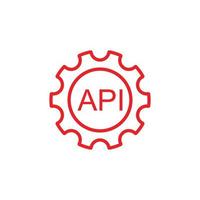 eps10 red vector Cogwheel with API line art icon isolated on white background. setting API outline symbol in a simple flat trendy modern style for your website design, logo, and mobile application