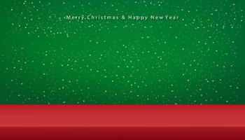 Christmas and Chinese New Year with 3d podium snow falling on green background.Vector backdrop Winter holiday,Stand showcase with cold weather effect.Magic nature fantasy snowfall texture decoration vector