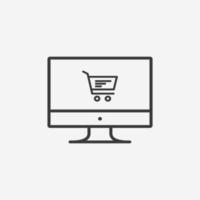 Trolley, online shopping, computer with basket icon vector symbol sign