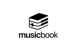 logotipo de libro de música negro vector