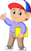 Little boy holding a large book vector