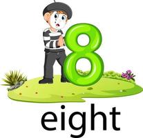 little pantomime boy act with the 8 balloon number and text with different posing vector