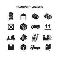 conjunto de icono de logística de transporte. vector de silueta de símbolo logístico de transporte