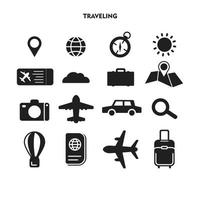 conjunto de icono de viaje. vector de silueta de símbolo de viaje