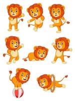 colección de dibujos animados lindo personaje de león vector