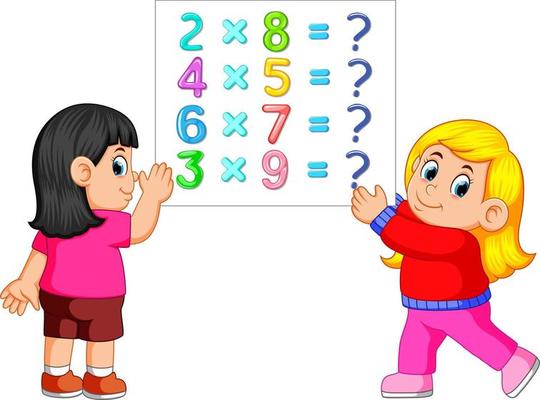 Math worksheet template with two girls