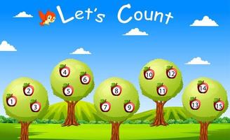 Let's count to fifteen with fruit and tree vector