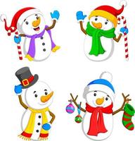 a collection of the white snowman with the different posing vector