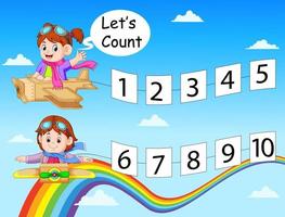 the collection of the number 1 until 10 on the paper with children on the card box plane vector