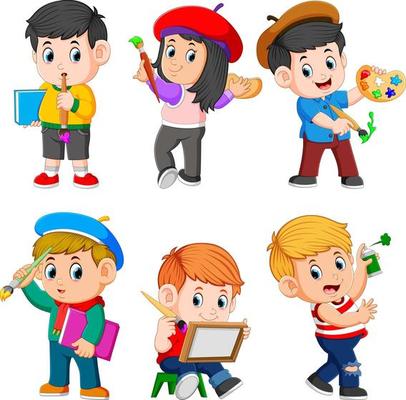 the collection of the children doing the paint
