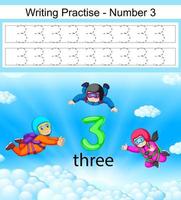 the writing practices number 3 with three skydiving on action vector