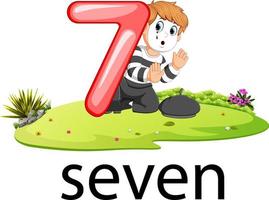 little pantomime boy act with the 7 balloon number and text vector