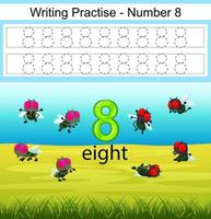 the writing practices number 8 with flies in the park vector