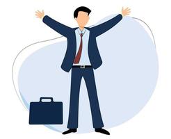 businessman carrying briefcase standing with his arms outstretched. entrepreneurs or workers feel happy vector