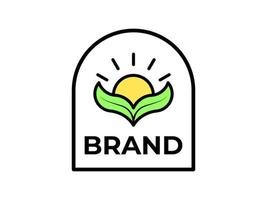 diseño de logotipo de sol y hoja con marco elegante, adecuado como logotipo de naturaleza o agricultor vector