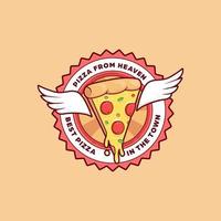 angel cheese pizza with wing melting illustration logo badge emblem vector