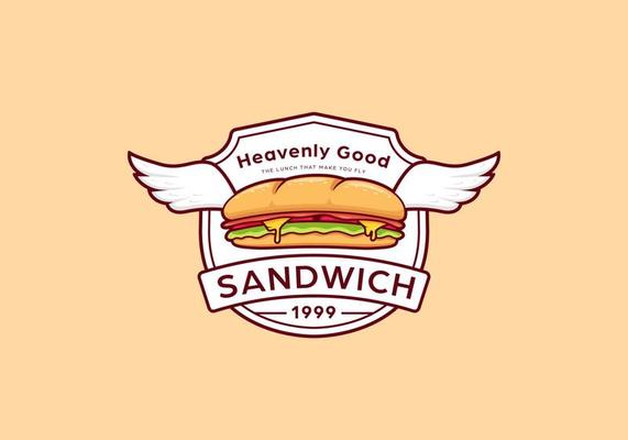 baguette submarine sandwich with wing logo icon badge emblem template
