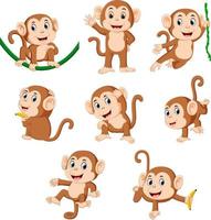 the collection of the monkey playing on the green rope with the different posing vector