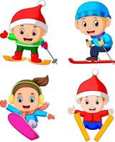 la colección de niños profesionales jugando al patinaje sobre hielo. vector