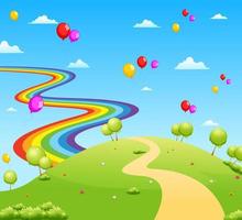 the view of the green field with some trees and balloon vector