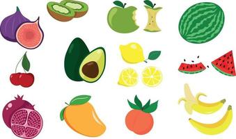 Set of fruits vector in flat style, vibrant color, isolated objects