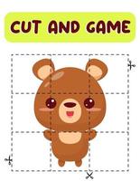 Cut and glue bear. Educational children game, printable worksheet.Puzzles with animals vector