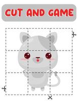 Cut and glue cat. Educational children game, printable worksheet.Puzzles with animals vector