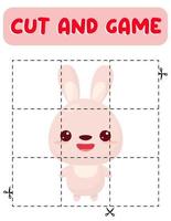 Cut and glue bunny. Educational children game, printable worksheet.Puzzles with animals vector