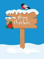 christmas wood board sign with snow winter vector