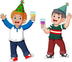 two men is celebrating with a drinking party vector
