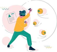 personaje de hombre en gafas vr, jugador jugando juego vr vector