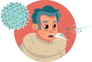 Man sneezing, cold. Vector illustration
