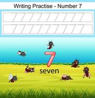 the writing practices number 7 with mosquito in the park vector