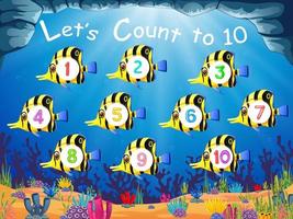 the collection of the fish with the number 1 until 10 on their body vector