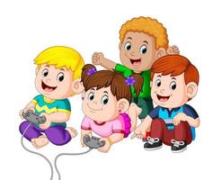 kids playing video games together vector