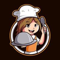 female chef cartoon mascot illustration vector