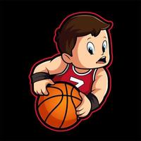 niño niño dibujos animados baloncesto mascota ilustración vector