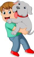 Boy carrying his dog vector