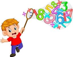 Cute boy playing numbers using net vector