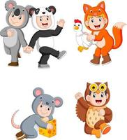 collection children wearing cute animal costumes vector