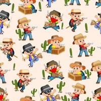 Seamless pattern with west cowboy in action vector