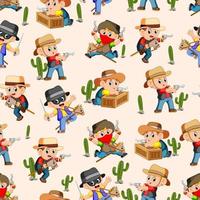 Seamless pattern with west cowboy in action vector