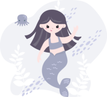 poco sirena cartone animato illustrazione, bambini saluto e invito carte. png