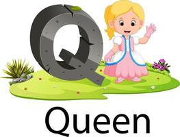 Alphabet Q for Queen with the good animation beside vector