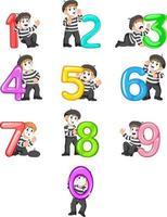 the collection of the little pantomime boy with the 0 - 9 balloon number with the different posing vector