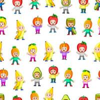 Seamless pattern with children using the healthy fruit costume vector