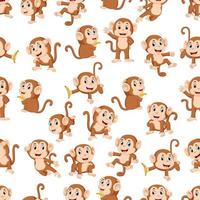Seamless pattern with monkey with the different posing