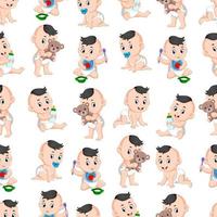 Seamless pattern with babies doing the activities vector