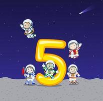 five astronaut on big number five vector