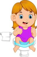 A girl using toilet vector